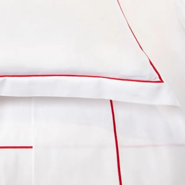 Maison Jean-Vier Drap en satin de coton broderie rouge