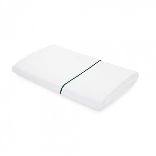 Maison Jean-Vier Drap plat satin de coton avec broderie vert foncé