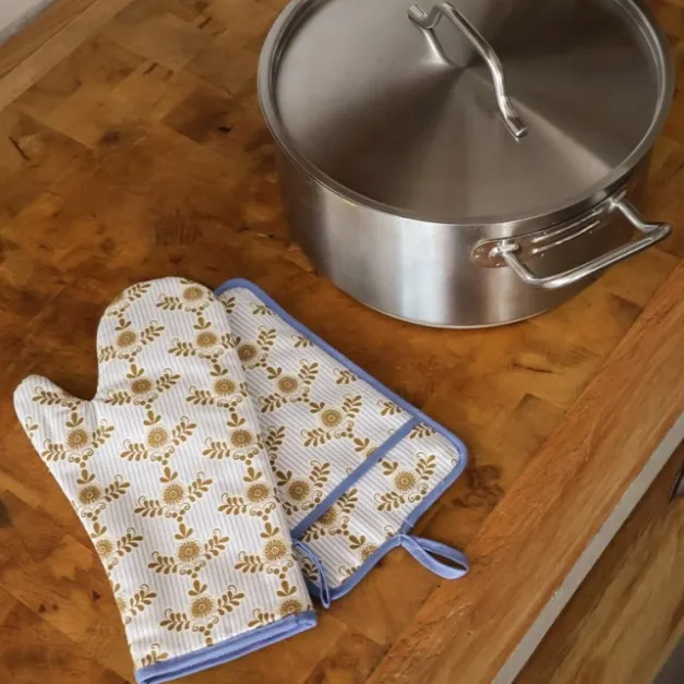 Maison Jean-Vier Gant à four et manique Bleu