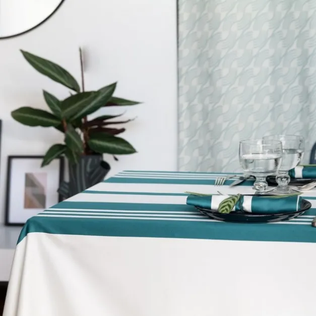 Maison Jean-Vier Nappe à rayures vertes en satin de coton