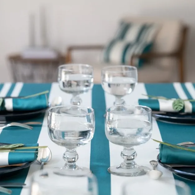 Maison Jean-Vier Nappe à rayures vertes en satin de coton