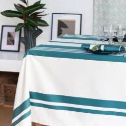 Maison Jean-Vier Nappe à rayures vertes en satin de coton