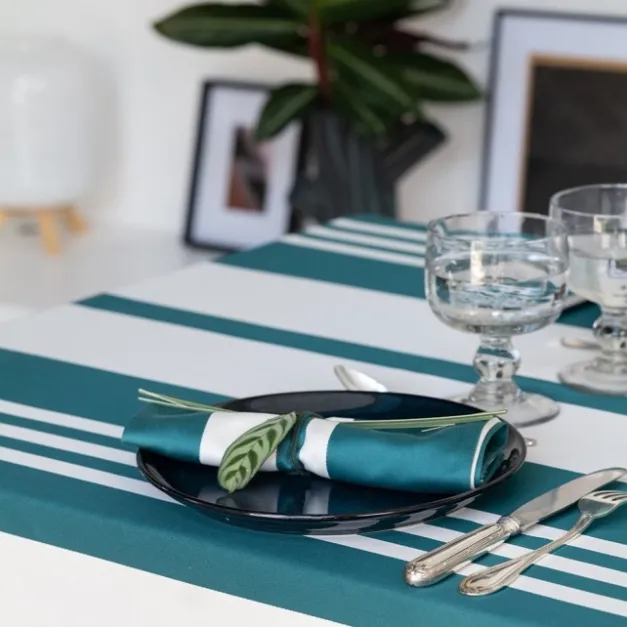 Maison Jean-Vier Nappe à rayures vertes en satin de coton