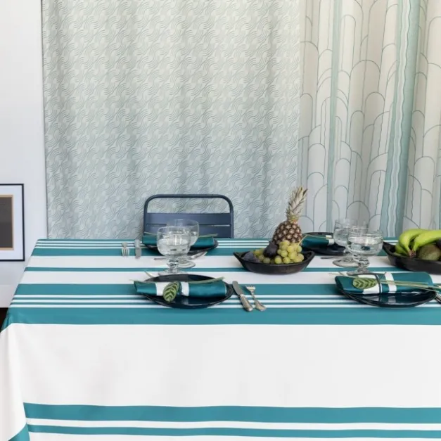 Maison Jean-Vier Nappe à rayures vertes en satin de coton