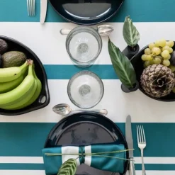 Maison Jean-Vier Nappe à rayures vertes en satin de coton