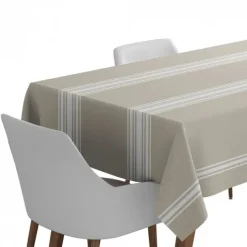 Maison Jean-Vier Nappe beige à rayures en lin et coton
