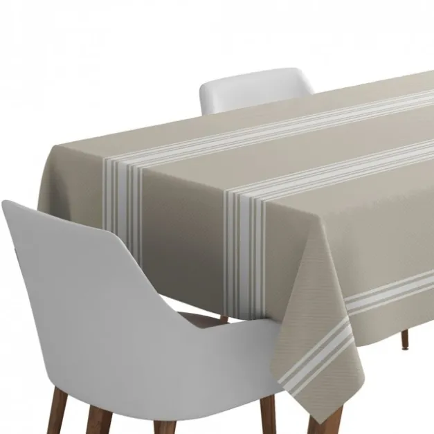 Maison Jean-Vier Nappe beige à rayures en lin et coton