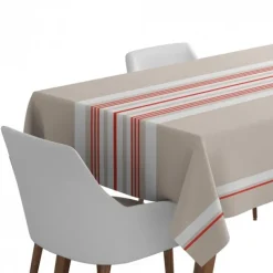 Maison Jean-Vier Nappe beige et rouge à rayures en coton
