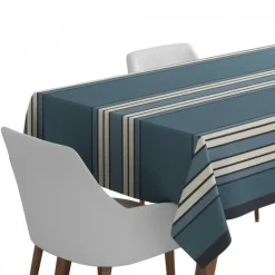 Maison Jean-Vier Nappe bleu nuit en coton à rayures