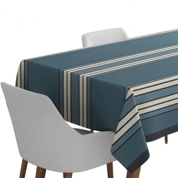 Maison Jean-Vier Nappe bleu nuit en coton à rayures