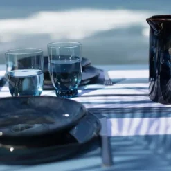 Maison Jean-Vier Nappe en coton bleu à chevrons