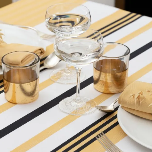 Maison Jean-Vier Nappe en coton jaune à rayures en chevrons