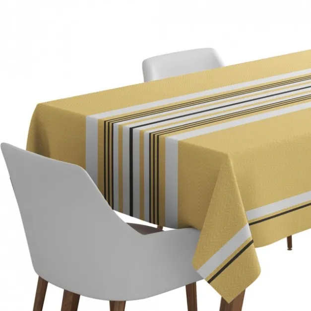 Maison Jean-Vier Nappe en coton jaune à rayures en chevrons