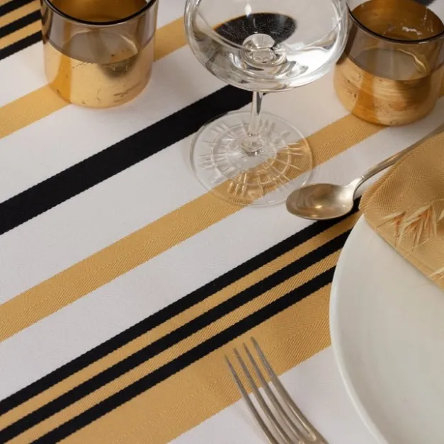 Maison Jean-Vier Nappe en coton jaune à rayures en chevrons