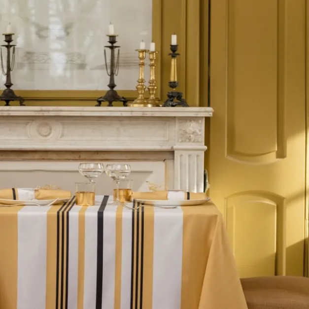 Maison Jean-Vier Nappe en coton jaune à rayures en chevrons