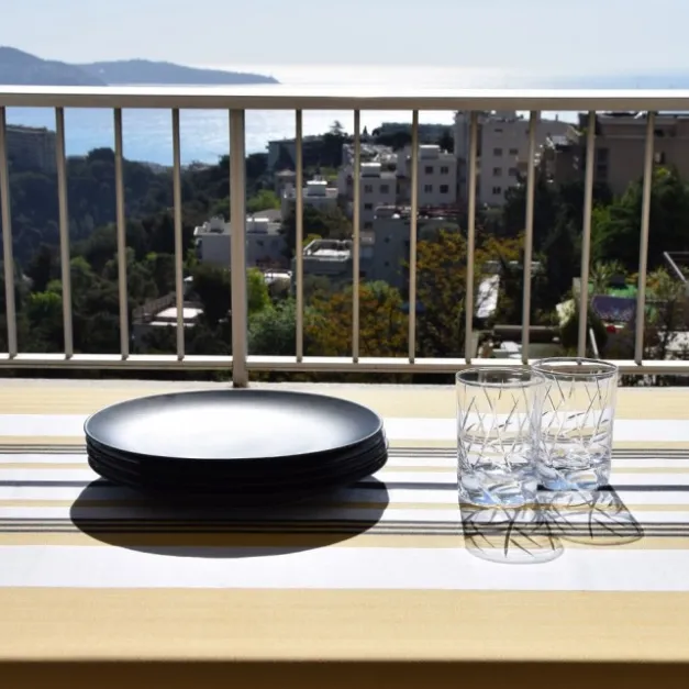 Maison Jean-Vier Nappe en coton jaune à rayures en chevrons