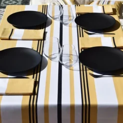 Maison Jean-Vier Nappe en coton jaune à rayures en chevrons