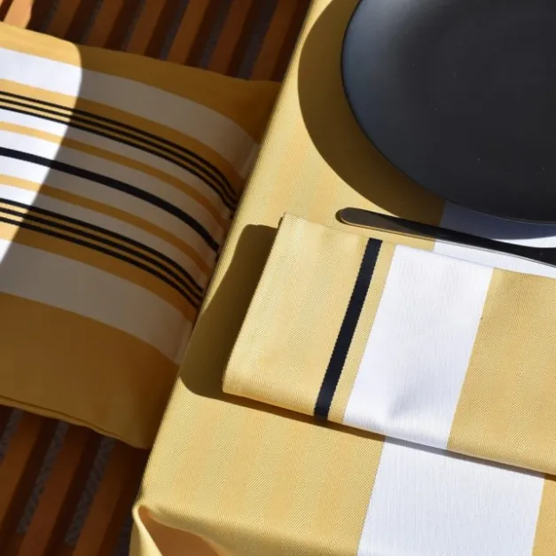 Maison Jean-Vier Nappe en coton jaune à rayures en chevrons