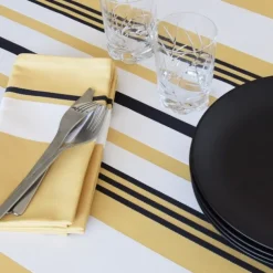 Maison Jean-Vier Nappe en coton jaune à rayures en chevrons