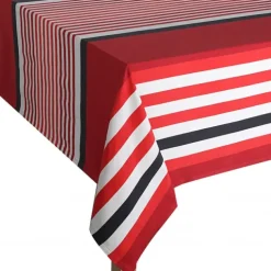 Maison Jean-Vier Nappe en coton rouge et noir à rayures