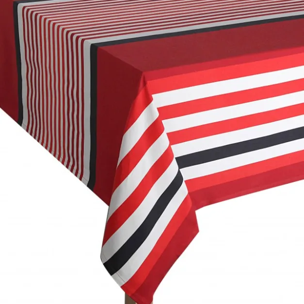 Maison Jean-Vier Nappe en coton rouge et noir à rayures