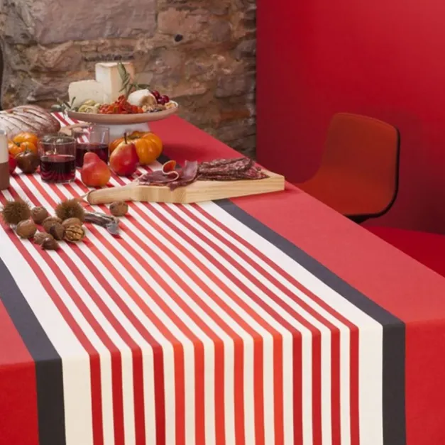 Maison Jean-Vier Nappe en coton rouge et noir à rayures