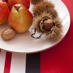 Maison Jean-Vier Nappe en coton rouge et noir à rayures