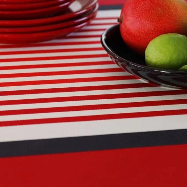 Maison Jean-Vier Nappe en coton rouge et noir à rayures