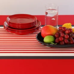 Maison Jean-Vier Nappe en coton rouge et noir à rayures