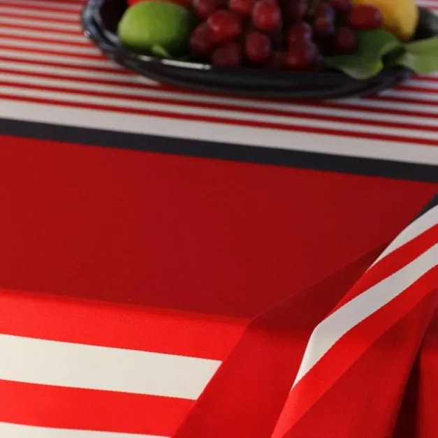 Maison Jean-Vier Nappe en coton rouge et noir à rayures