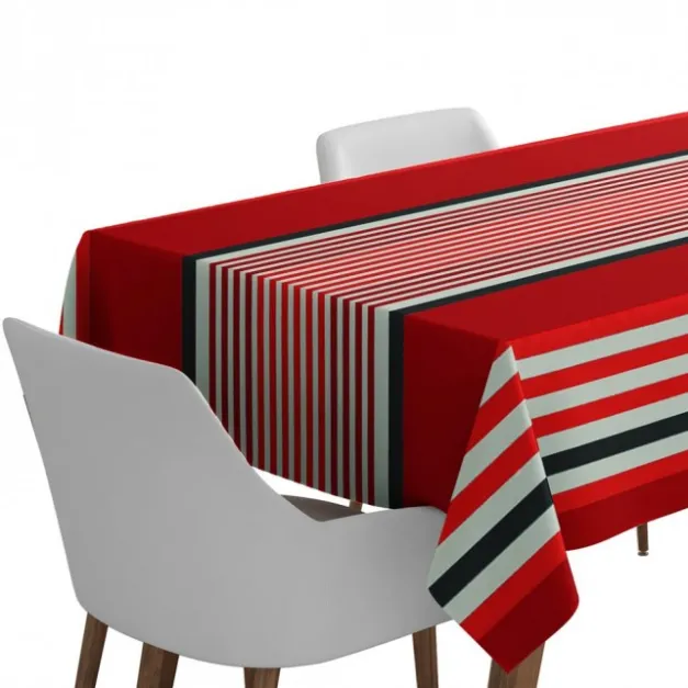 Maison Jean-Vier Nappe en coton rouge et noir à rayures