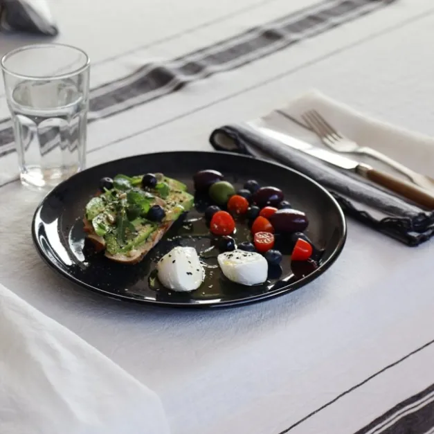 Maison Jean-Vier Nappe en lin blanc ivoire à rayures