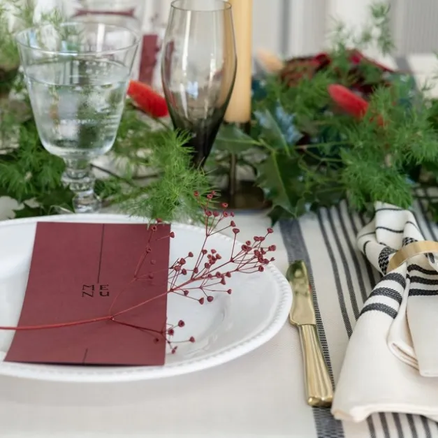 Maison Jean-Vier Nappe en lin et coton à rayures noir et écru