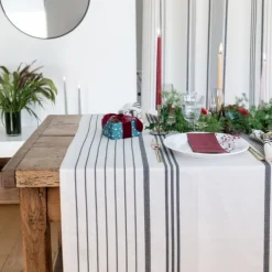 Maison Jean-Vier Nappe en lin et coton à rayures noir et écru