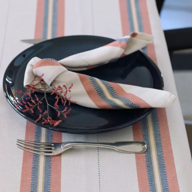 Maison Jean-Vier Nappe en lin et coton à rayures terre cuite