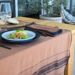 Maison Jean-Vier Nappe en lin terracotta à rayures