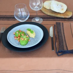 Maison Jean-Vier Nappe en lin terracotta à rayures