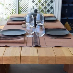 Maison Jean-Vier Nappe en lin terracotta à rayures