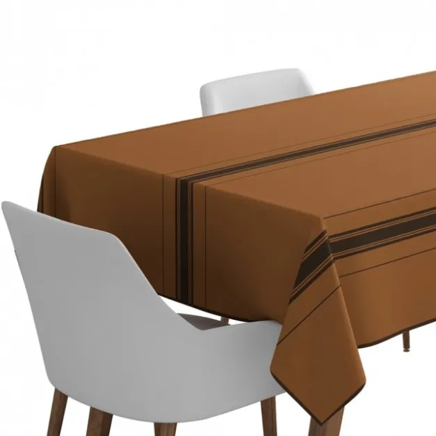 Maison Jean-Vier Nappe en lin terracotta à rayures