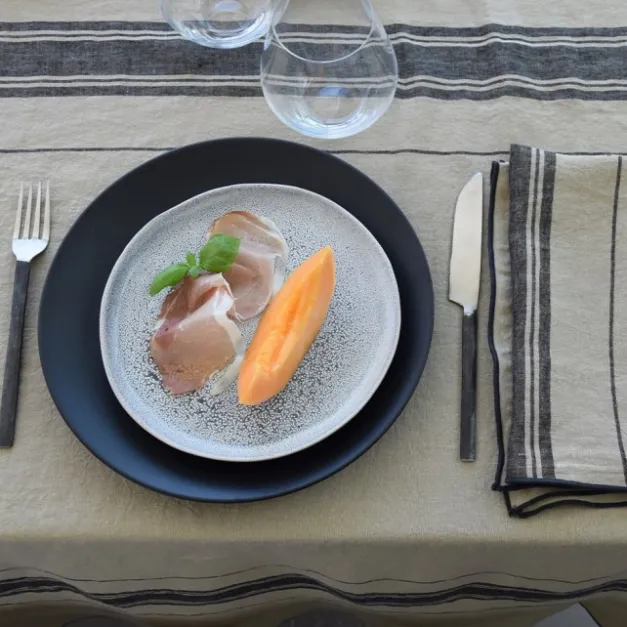 Maison Jean-Vier Nappe en lin vert clair à rayures