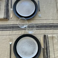 Maison Jean-Vier Nappe en lin vert clair à rayures