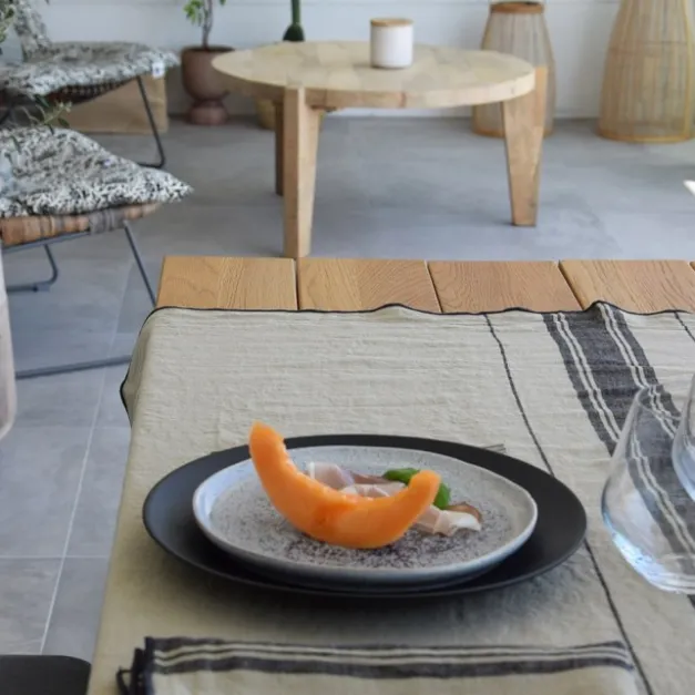 Maison Jean-Vier Nappe en lin vert clair à rayures