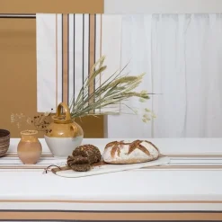 Maison Jean-Vier Nappe en satin de coton à rayures beige