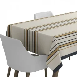 Maison Jean-Vier Nappe en satin de coton à rayures beige