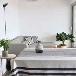 Maison Jean-Vier Nappe grise rayée en satin de coton