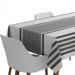 Maison Jean-Vier Nappe grise rayée en satin de coton