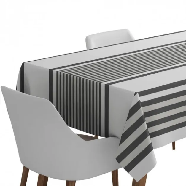 Maison Jean-Vier Nappe grise rayée en satin de coton