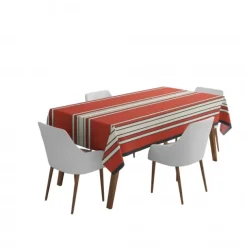 Maison Jean-Vier Nappe rouge en satin de coton à rayures