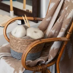 Maison Jean-Vier Plaid beige en cachemire et laine motif fougère