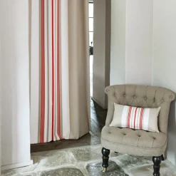 Maison Jean-Vier Rideau beige et rouge à rayures en coton